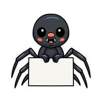 Cute little black spider cartoon with blank sign vector