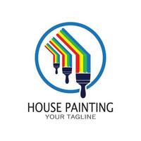 logo icono ilustración pintura de la casa con una mezcla de cepillos y rodillos para el diseño de la pintura de la pared de la casa, casa minimalista, pintura, interior, construcción, negocio inmobiliario, papel pintado, concepto vectorial vector