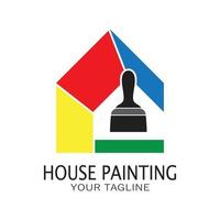 logo icono ilustración pintura de la casa con una mezcla de cepillos y rodillos para el diseño de la pintura de la pared de la casa, casa minimalista, pintura, interior, construcción, negocio inmobiliario, papel pintado, concepto vectorial vector