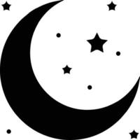 icono de estrellas de la luna. signo de la noche de la estrella de la luna. luna creciente con estrellas en la noche, tarde o icono de vector plano nocturno. estilo minimalista. elemento de icono de viaje