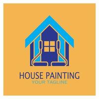 logo icon illustration house paint with a blend of brushes and rollers for house wall paint design, minimalist house, painting, interior, building, property business, wallpaper, vector concept
