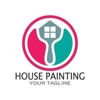 logo icono ilustración pintura de la casa con una mezcla de cepillos y rodillos para el diseño de la pintura de la pared de la casa, casa minimalista, pintura, interior, construcción, negocio inmobiliario, papel pintado, concepto vectorial vector