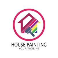 logo icono ilustración pintura de la casa con una mezcla de cepillos y rodillos para el diseño de la pintura de la pared de la casa, casa minimalista, pintura, interior, construcción, negocio inmobiliario, papel pintado, concepto vectorial vector