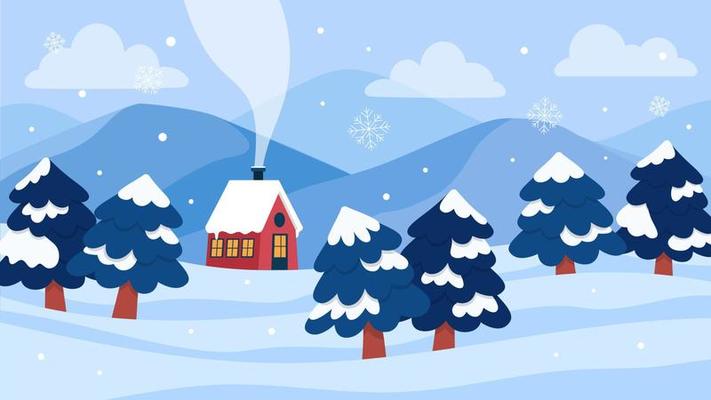 Nature Winter Season Background with Blue Sky and Trees
