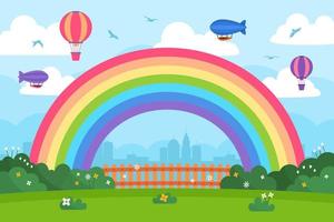 Nature Sky Rainbow Background with Flowers vector