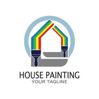 logo icon illustration house paint with a blend of brushes and rollers for house wall paint design, minimalist house, painting, interior, building, property business, wallpaper, vector concept