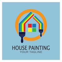 logo icono ilustración pintura de la casa con una mezcla de cepillos y rodillos para el diseño de la pintura de la pared de la casa, casa minimalista, pintura, interior, construcción, negocio inmobiliario, papel pintado, concepto vectorial vector