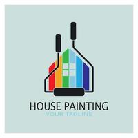 logo icon illustration house paint with a blend of brushes and rollers for house wall paint design, minimalist house, painting, interior, building, property business, wallpaper, vector concept