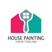 logo icon illustration house paint with a blend of brushes and rollers for house wall paint design, minimalist house, painting, interior, building, property business, wallpaper, vector concept