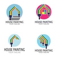 logo icono ilustración pintura de la casa con una mezcla de cepillos y rodillos para el diseño de la pintura de la pared de la casa, casa minimalista, pintura, interior, construcción, negocio inmobiliario, papel pintado, concepto vectorial vector