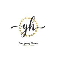 YH Initial handwriting and signature logo design with circle. Beautiful design handwritten logo for fashion, team, wedding, luxury logo. vector