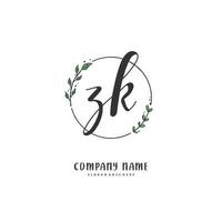 ZK Initial handwriting and signature logo design with circle. Beautiful design handwritten logo for fashion, team, wedding, luxury logo. vector