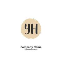 YH Initial handwriting and signature logo design with circle. Beautiful design handwritten logo for fashion, team, wedding, luxury logo. vector