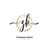 ZK Initial handwriting and signature logo design with circle. Beautiful design handwritten logo for fashion, team, wedding, luxury logo. vector