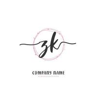 ZK Initial handwriting and signature logo design with circle. Beautiful design handwritten logo for fashion, team, wedding, luxury logo. vector