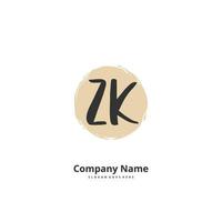 ZK Initial handwriting and signature logo design with circle. Beautiful design handwritten logo for fashion, team, wedding, luxury logo. vector