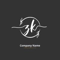 ZK Initial handwriting and signature logo design with circle. Beautiful design handwritten logo for fashion, team, wedding, luxury logo. vector