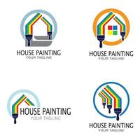 logo icono ilustración pintura de la casa con una mezcla de cepillos y rodillos para el diseño de la pintura de la pared de la casa, casa minimalista, pintura, interior, construcción, negocio inmobiliario, papel pintado, concepto vectorial vector