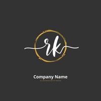 RK Initial handwriting and signature logo design with circle. Beautiful design handwritten logo for fashion, team, wedding, luxury logo. vector