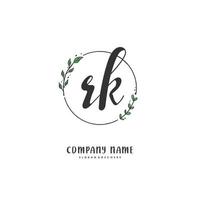 RK Initial handwriting and signature logo design with circle. Beautiful design handwritten logo for fashion, team, wedding, luxury logo. vector