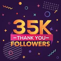 Thank you 35000 followers,thanks banner.First 35K follower congratulation card with geometric figures,lines,squares,circles for Social Networks.Web blogger celebrate a large number of subscribers. vector