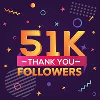 Thank you 51000 followers,thanks banner.First 51K follower congratulation card with geometric figures,lines,squares,circles for Social Networks.Web blogger celebrate a large number of subscribers. vector