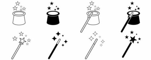 Wand and hat magic icon set isolated on white background vector