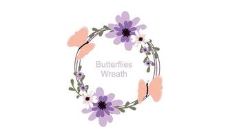 Wreath template and butterfly logo in watercolor style vector