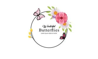 Wreath template and butterfly logo in watercolor style vector