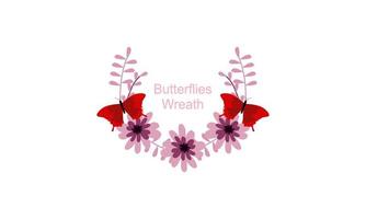 Wreath template and butterfly logo in watercolor style vector