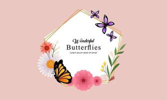 Wreath template and butterfly logo in watercolor style vector