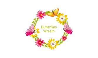 Wreath template and butterfly logo in watercolor style vector