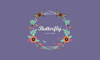 Wreath template and butterfly logo in watercolor style vector