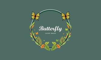 Wreath template and butterfly logo in watercolor style vector