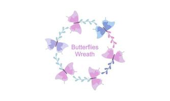 Wreath template and butterfly logo in watercolor style vector