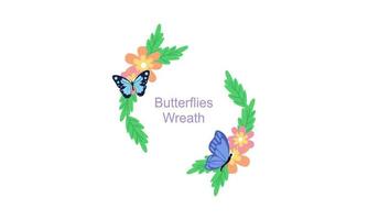 Wreath template and butterfly logo in watercolor style vector