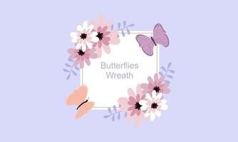 Wreath template and butterfly logo in watercolor style vector