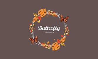 Wreath template and butterfly logo in watercolor style vector