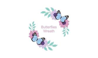 Wreath template and butterfly logo in watercolor style vector