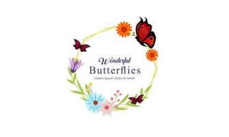 Wreath template and butterfly logo in watercolor style vector