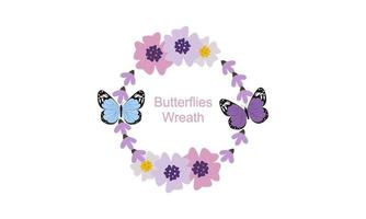 Wreath template and butterfly logo in watercolor style vector