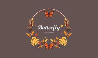 Wreath template and butterfly logo in watercolor style vector