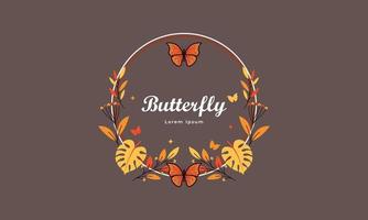 Wreath template and butterfly logo in watercolor style vector