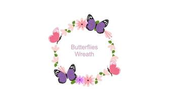 Wreath template and butterfly logo in watercolor style vector