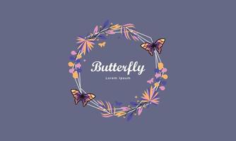 Wreath template and butterfly logo in watercolor style vector