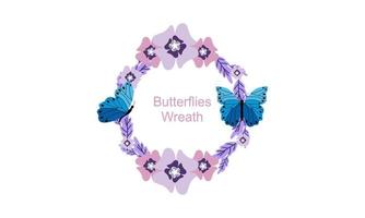 Wreath template and butterfly logo in watercolor style vector