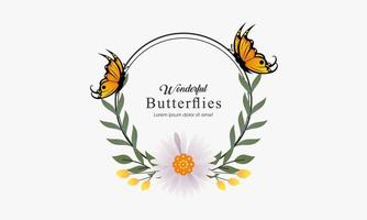 Wreath template and butterfly logo in watercolor style vector