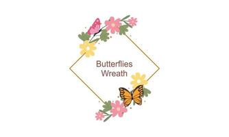 Wreath template and butterfly logo in watercolor style vector