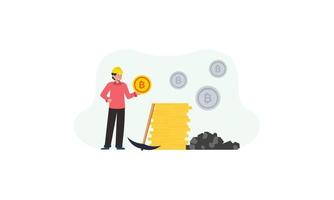 Los inversores en minería de criptomonedas de minería de bitcoin invierten en el concepto de tecnología de bitcoin vector