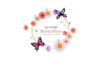 Wreath template and butterfly logo in watercolor style vector